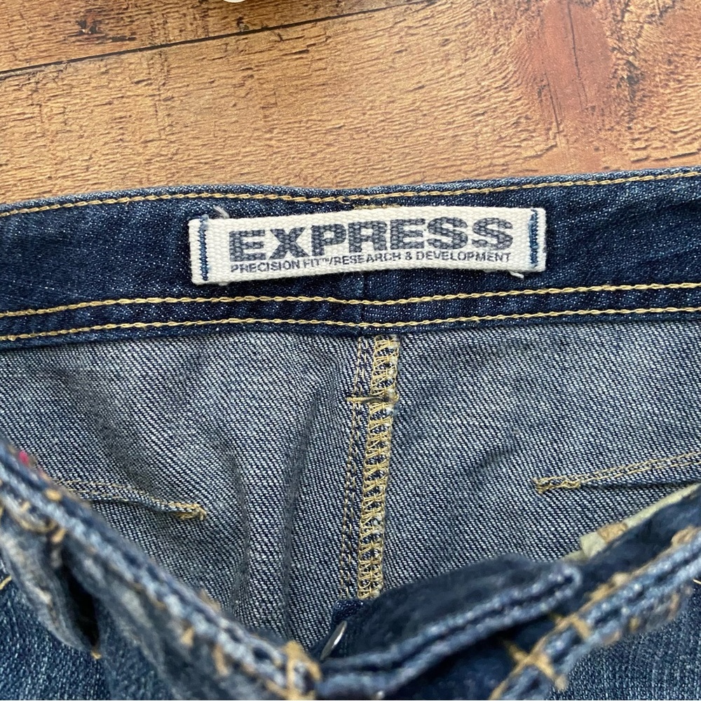 Skirt Denim Jean EXPRESS Stretch Mini Skirt with Large Slits on Each Side - Picture 3 of 12